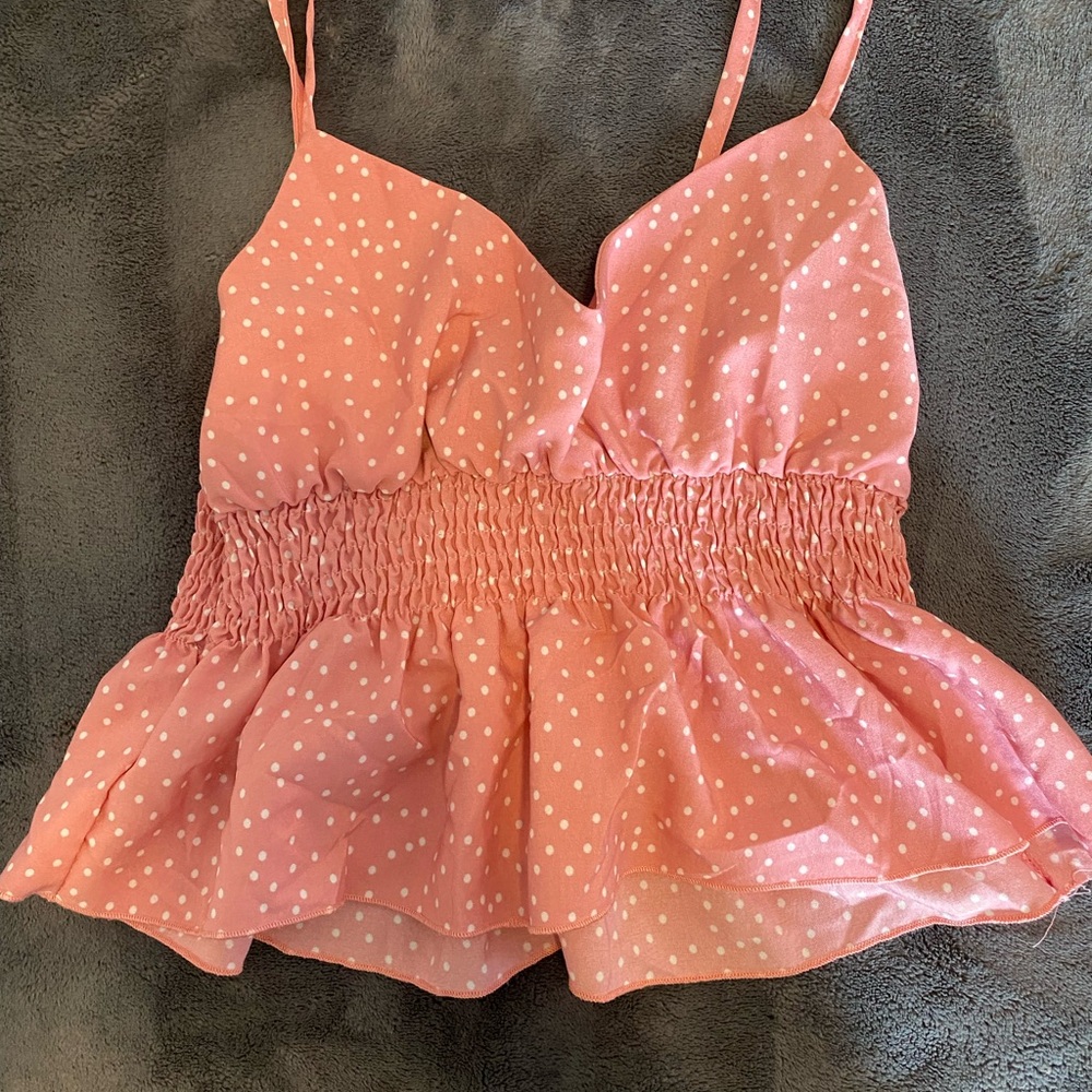 SHEIN Pink Smocked Peplum Camisole